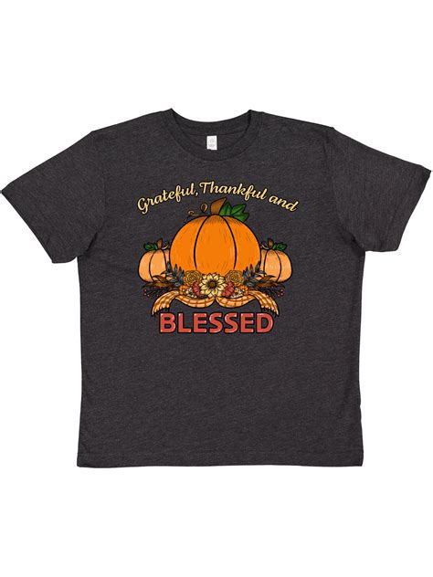 Inktastic Thankful Grateful And Blessed Pumpkins And Sunflower Youth T