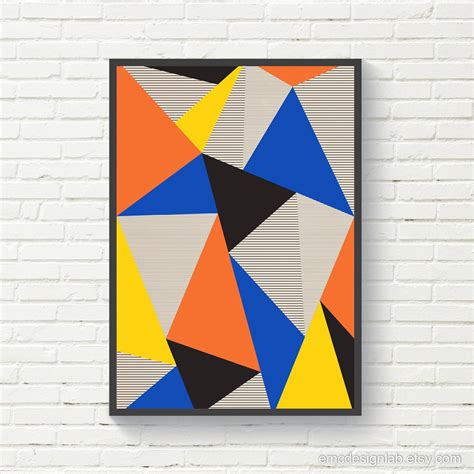 Triangles Wall Art Bandw Stripes And Colors Blue Orange Yellow