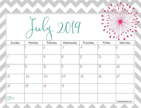 Free 2019 Printable Calendar Keeping Life Sane
