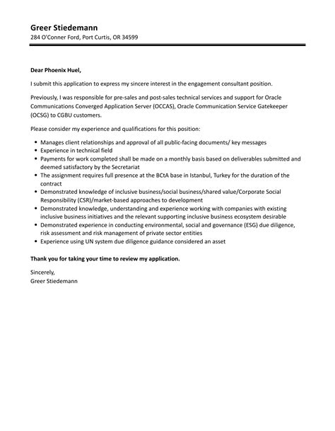 Engagement Consultant Cover Letter Velvet Jobs
