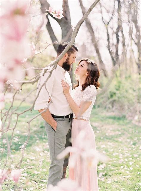 Sweet Outdoor Spring Engagement Session Once Wed Engagement