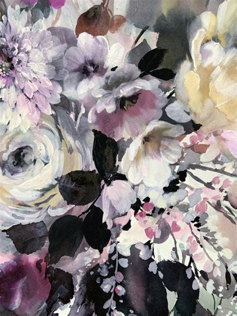 Jo Haran Muted Cascade Contemporary Floral Artwork Original Work On