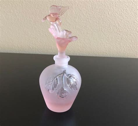 Vintage Frosted Pink Glass Perfume Bottle With Hummingbird Stopper Vintage Pink Perfume Bottle