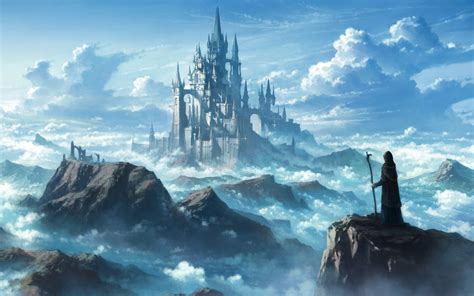 Free Download Fantasy Castle Mountains Clouds Art 2416 Wallpapers And