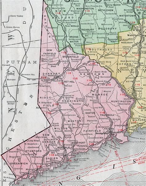 Fairfield County Connecticut 1911 Map Rand Mcnally Bridgeport