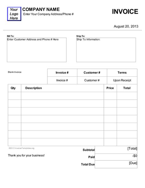 Free invoice template that provides a fill in the blank invoice form in excel. Garage Receipt Template - printable receipt template