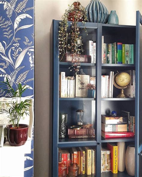 Navy Blue Ikea Billy Bookcase With Glass Doors