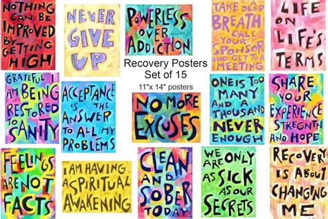 Addiction Sobriety Wall Art Set Of 14 Wall Art Posters