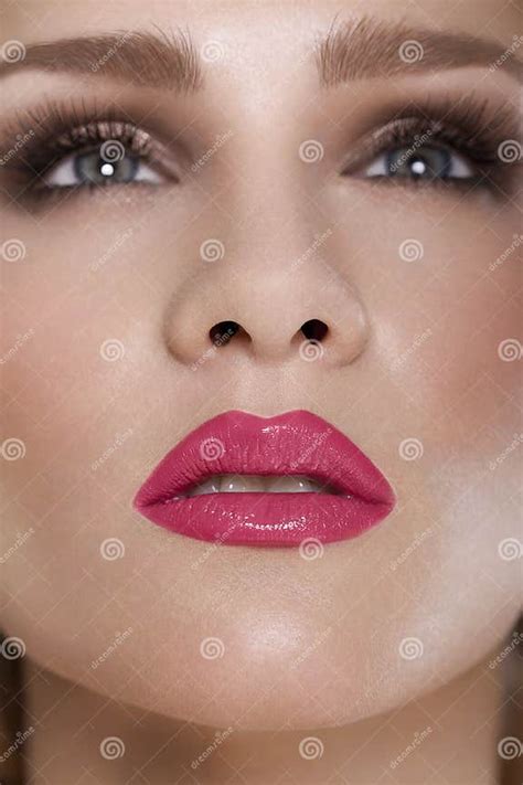 Red Lips Beauty Red Lip Makeup Detail Beautiful Make Up Closeu Stock