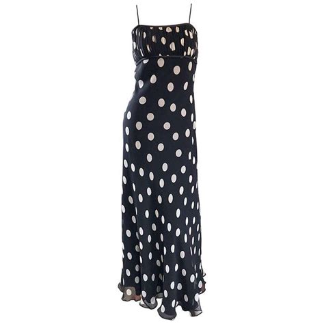 1990s abriele melano black and white polka dot silk chiffon maxi dress 90s gown chiffon maxi