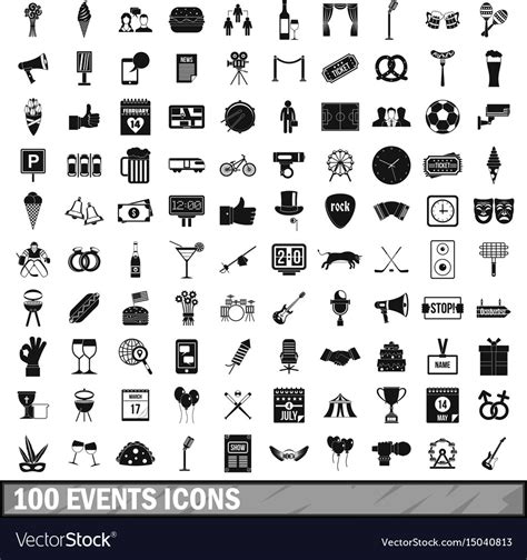 100 Events Icons Set Simple Style Royalty Free Vector Image
