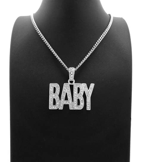 Iced Silver Pt Lil Baby 4pf Pendant And 20 24 Box Cuban Chain Hip Hop