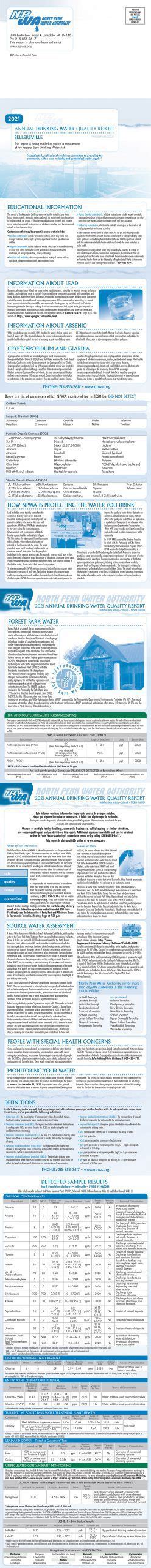 2021 Annual Drinking Water Quality Report Sellersville North Penn
