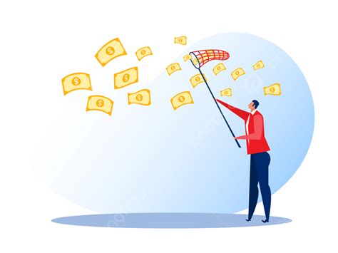 Catch Money Vector Art Png Businessman Trying To Catch Money Fly Sky