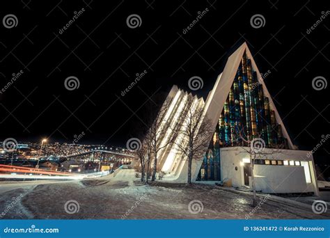 Tromso Cathedral Of The Arctic Illuminated At Night Stock Photo Image