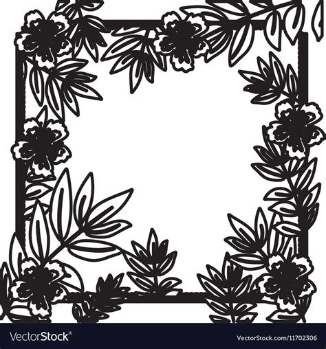 Flowers And Leaves Frame Silhouette Design Vector Image