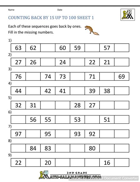 Counting Backwards Worksheets Printable Word Searches