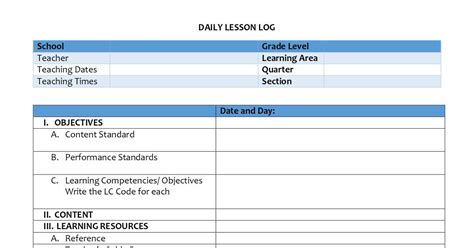 Grade Daily Lesson Log Deped Resources Hot Sex Picture