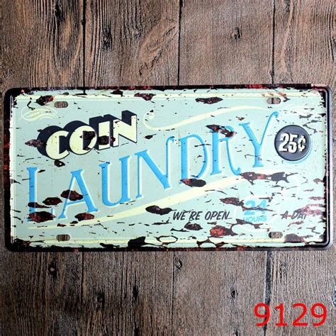 Coin Laundry Wall Sticker Laundry Room Tin Sign Metal License Plate