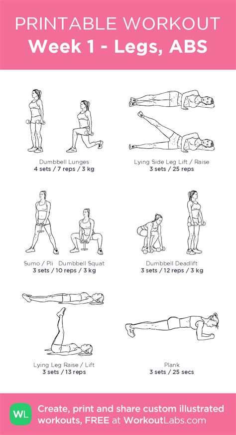 Week 1 Legs Abs Workout Labs Gym Workout For Beginners Printable