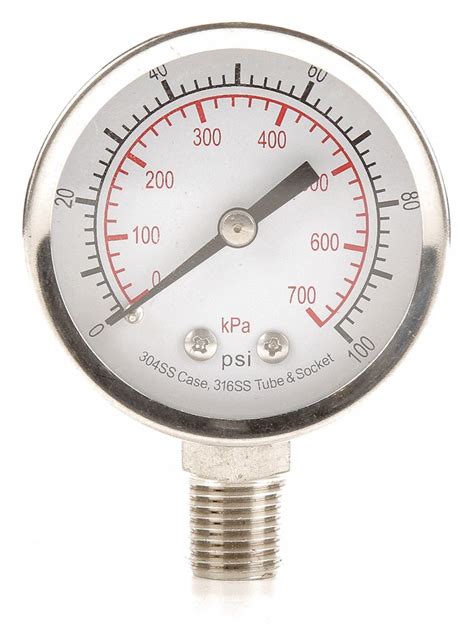 Grainger Approved Pressure Gauge 0 To 100 Psi 0 To 700 Kpa Range 14
