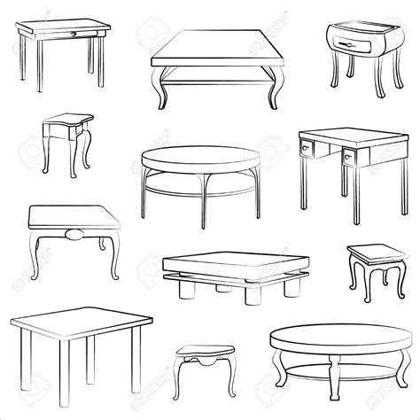 Furniture Set Interior Detail Outline Collectionof Different Table And