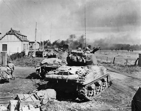 Us 3rd Armored Division M4 Sherman Tanks In Action In Belgium 1944