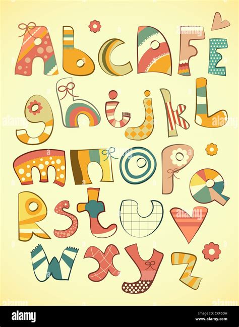 Alphabet Design In Fun Doodle Style Letters A Z Illustration Stock