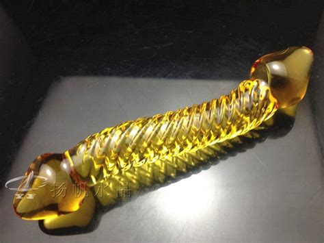 200 mm large double ended heads gold pyrex glass crystal dildo penis cock anal adult sex toys