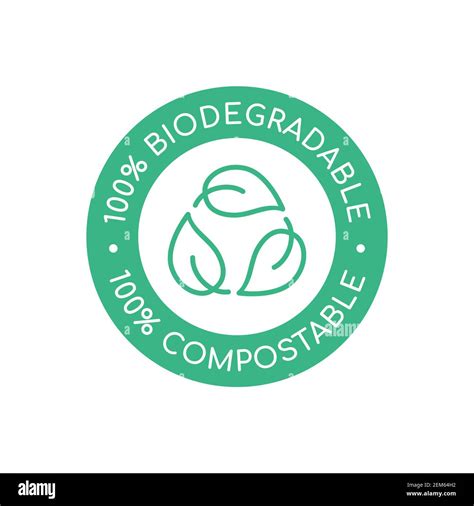 100 Biodegradable 100 Compostable Icon Logo Green Leaves In A