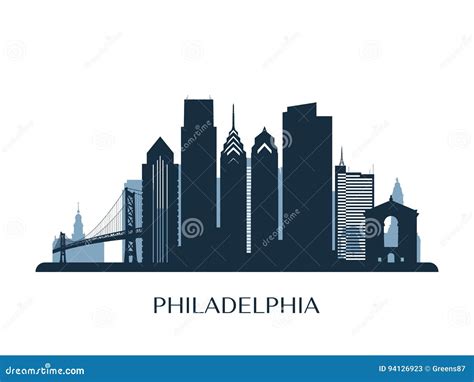 Philadelphia Skyline Silhouette Cartoon Vector