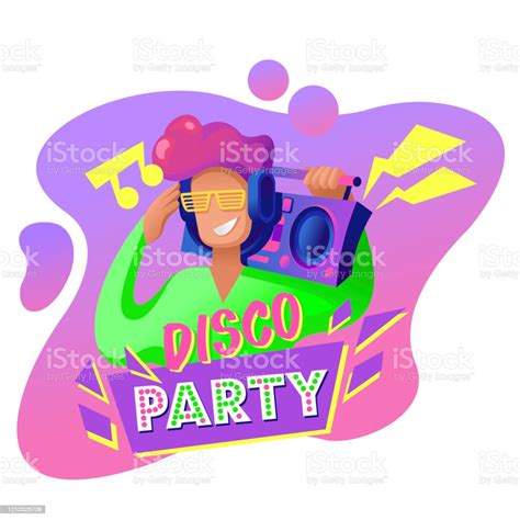 Cartoon Color Disco Party Flyer Concept Banner Vector Stock
