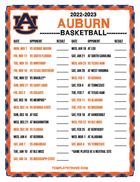 Printable Auburn Basketball Schedule Printable World Holiday