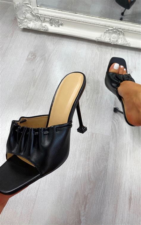 Claudia Ruched Square Toe Heels In Black Ikrush