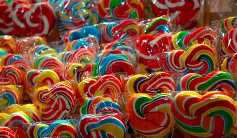 Colorful Swirl Lollipops At Confectionery Sweet Candy For Kids Party