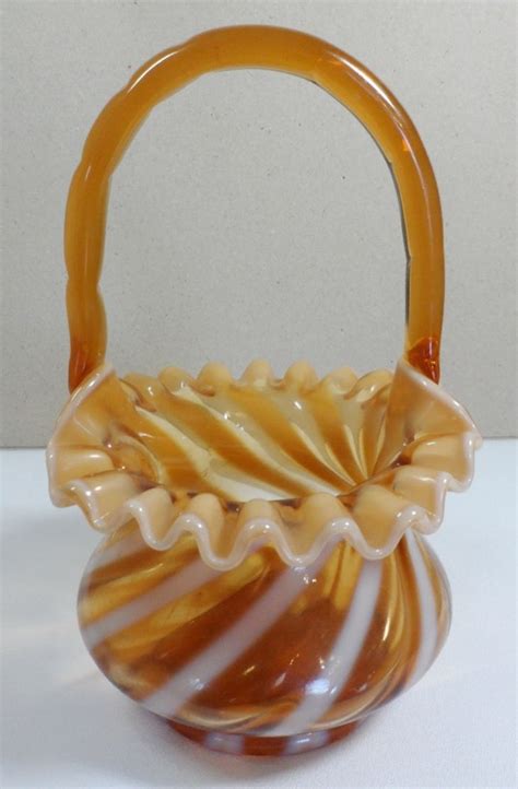 Fenton Amber Opalescent Optic Swirl Glass Basket Fenton Glass Glass Ceramic Hobnail Milk Glass