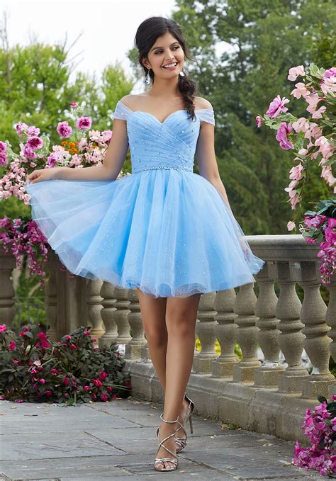 stunning tulle with satin waistband and beading party dress morilee