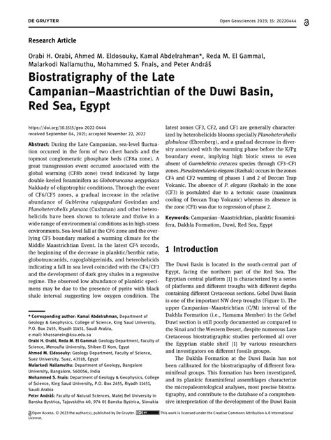 Pdf Biostratigraphy Of The Late Campanianmaastrichtian Of The Duwi
