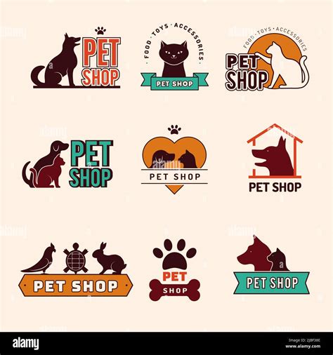 Pet Shop Logo Zoo Market Emblems Dog Cats And Other Domestic Animals