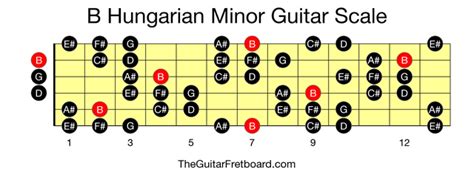 B Hungarian Minor Guitar Scale The Guitar Fretboard