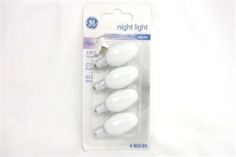 Ge 4 Watt Night Light 4 Bulbs White Candelabra Base C7 91855 4w 4 Pack