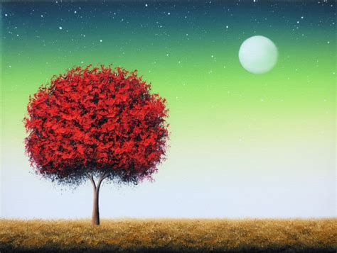 Original Oil Painting Red Tree Painting Canvas Art Abstract Tree Art