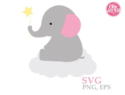 Elefante Bebé Con Estrella Sentado En La Nube Svg Sueños Etsy México