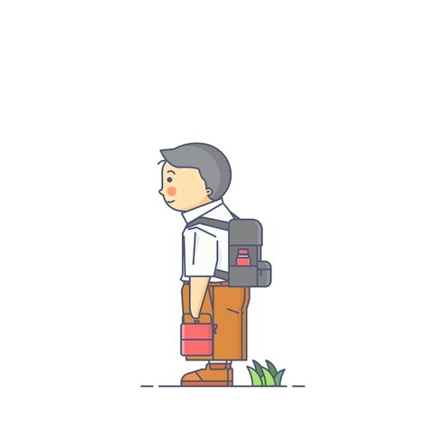 Boy Going To School Vector Illustration Vector Premium