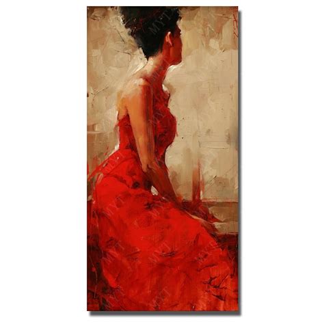 Buy Red Dress Women Beautiful Painting On Canvas Hand