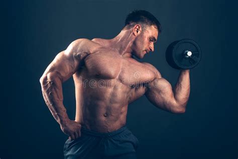 Muscle Man Doing Bicep Curls Stock Photo Image Of Dumbbells Male