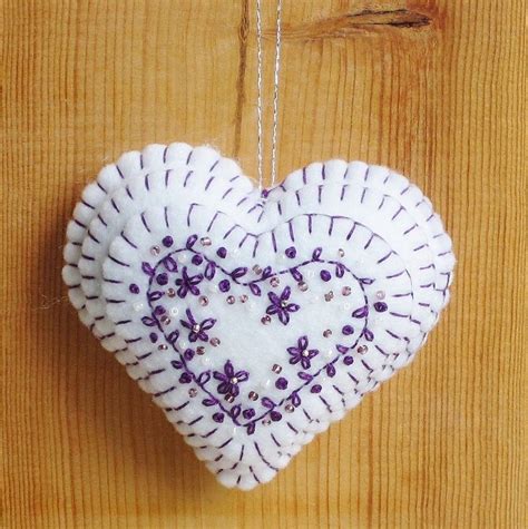 Embroidered Heart Purple And White With Images Embroidered Heart