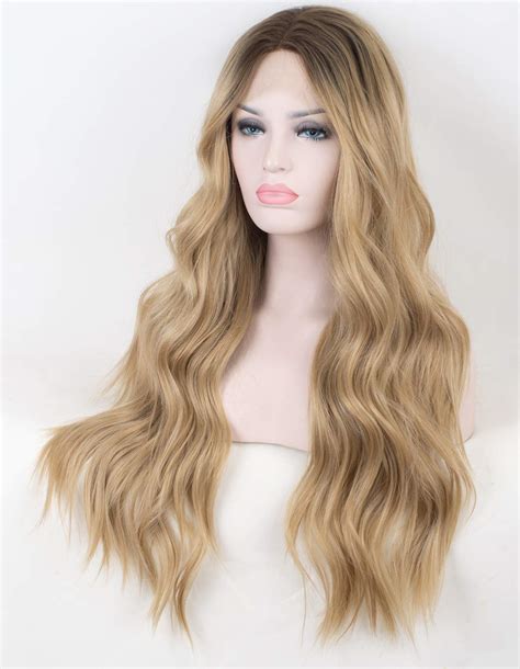 Persephone Ombre Blonde Lace Front Wig Wavy Soft Brown Roots Ash Blonde Ombre Wigs For Women
