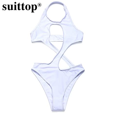 suittop one piece halter bikini bathing suit sexy women biquini swimwear white hollow out