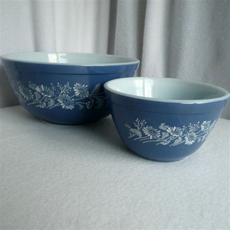 Pyrex Mixing Bowls Blue Colonial Mist With Flowers Pyrex Mixing Bowls